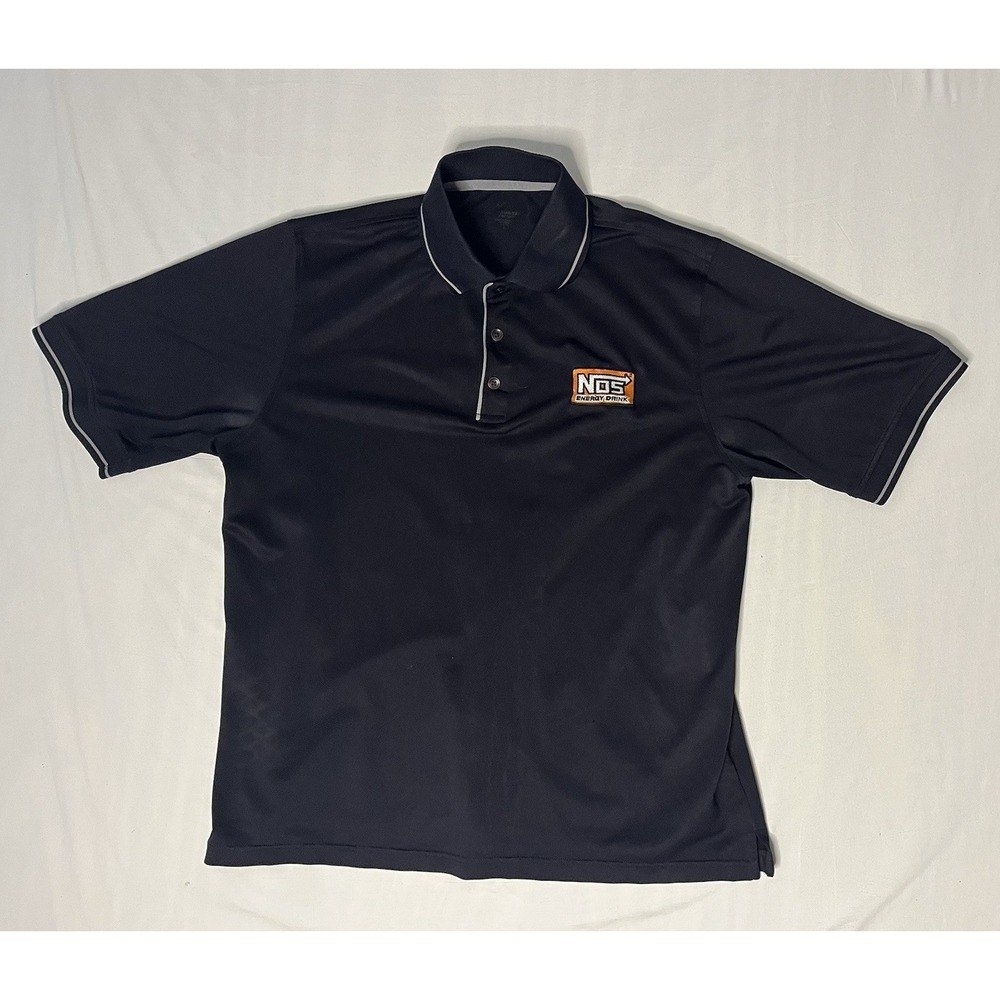 NOS Energy Drink Polo Shirt Men's Size Large Black Short Sleeve Light Weight